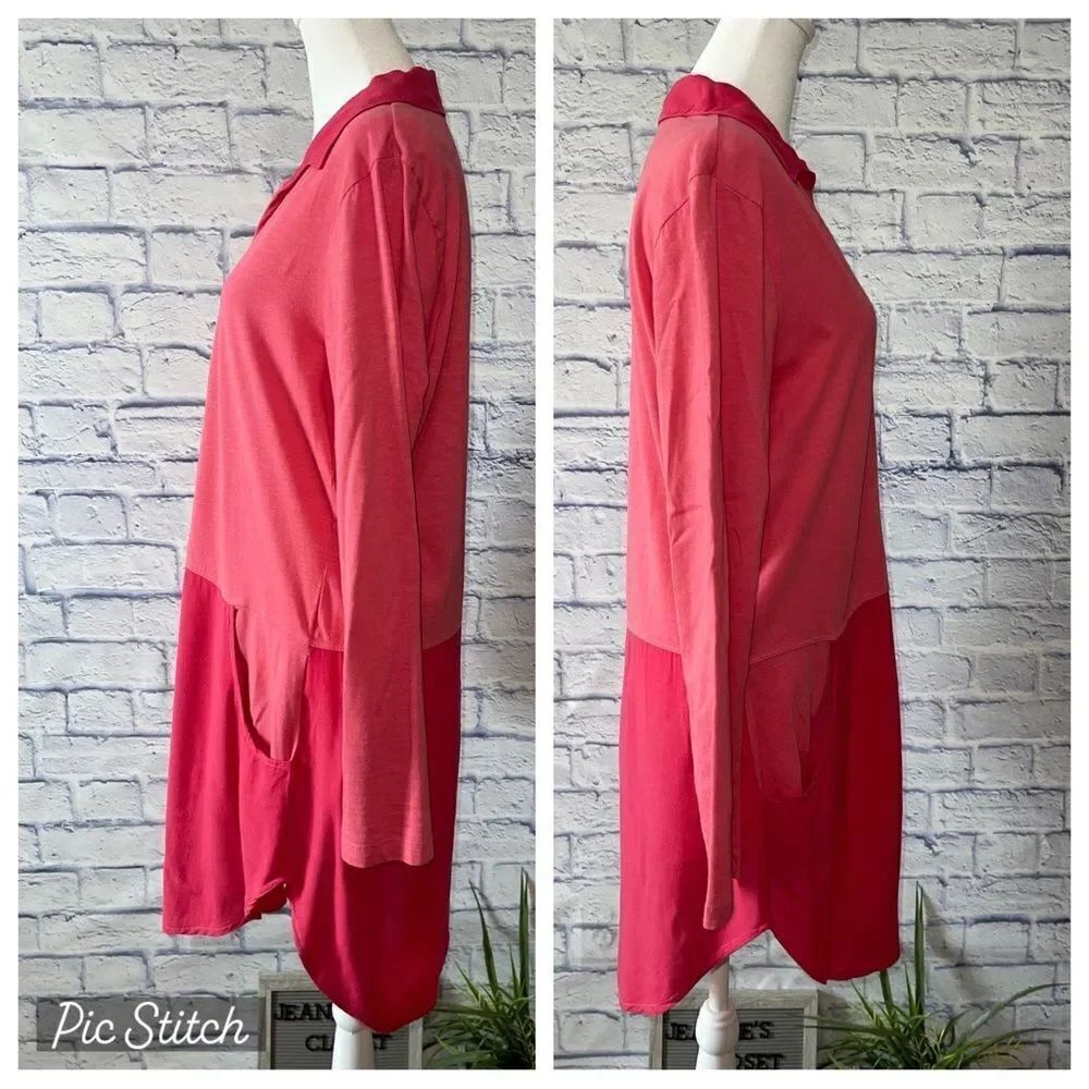Soft surroundings pink mixed media button down tunic - Picture 3 of 12